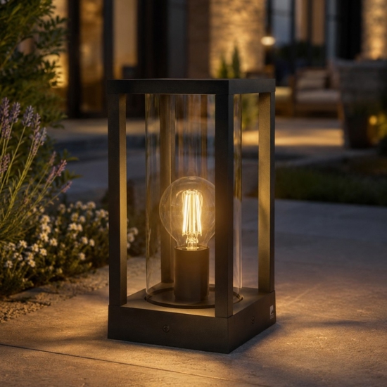 Lampione basso da giardino ip54 nero lampadine e27
